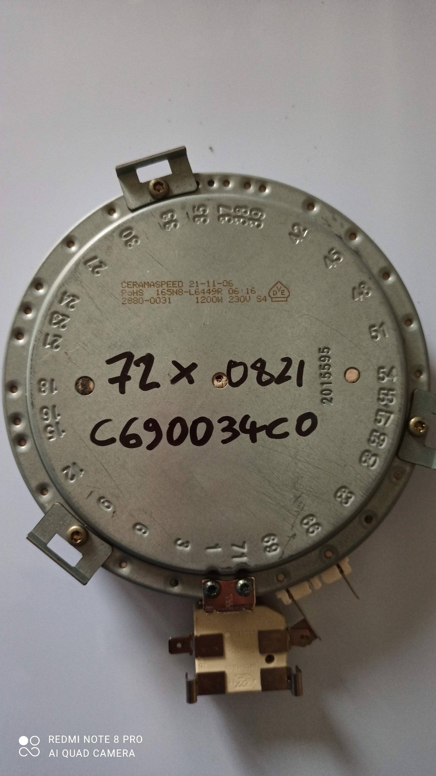 72X0821 PLAQUE RADIANTE RAPIDE OCCASION D.165 1200w DE DIETRICH (ct ABB )